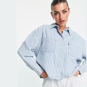 Levi's Zoey Pleat Utility Shirt Line Dance Pinstripe NEW